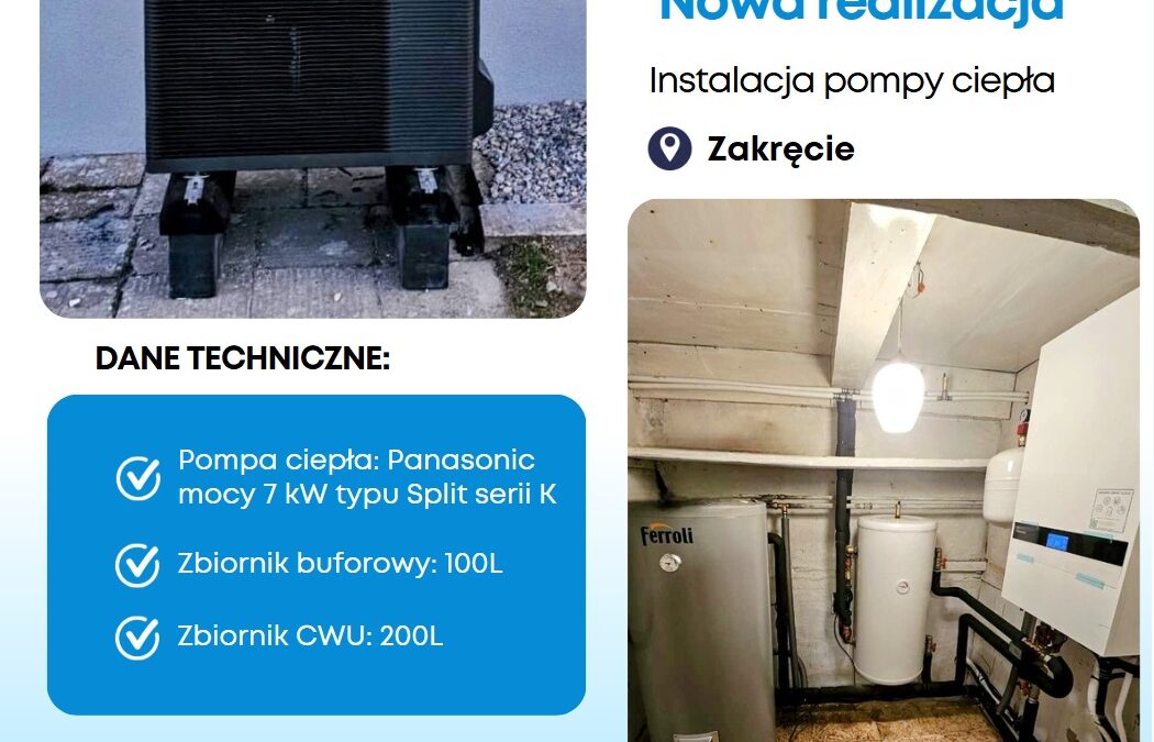 Montaż pompy ciepła w miejscowości Zakręcie